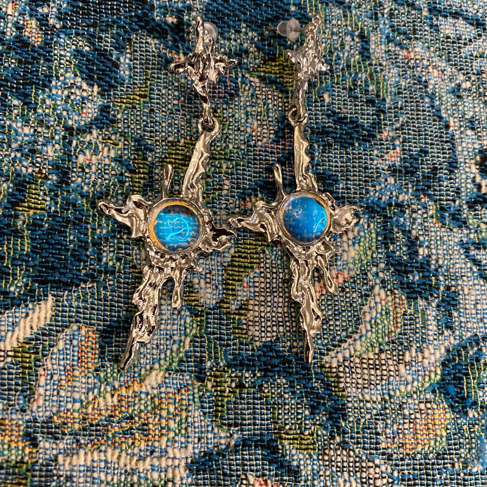 Silver and Blue Starburst Earrings